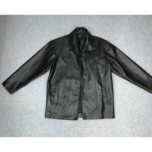 Whispering Smith London Coat Mens Large Black Faux Leather Car Coat Long Lined